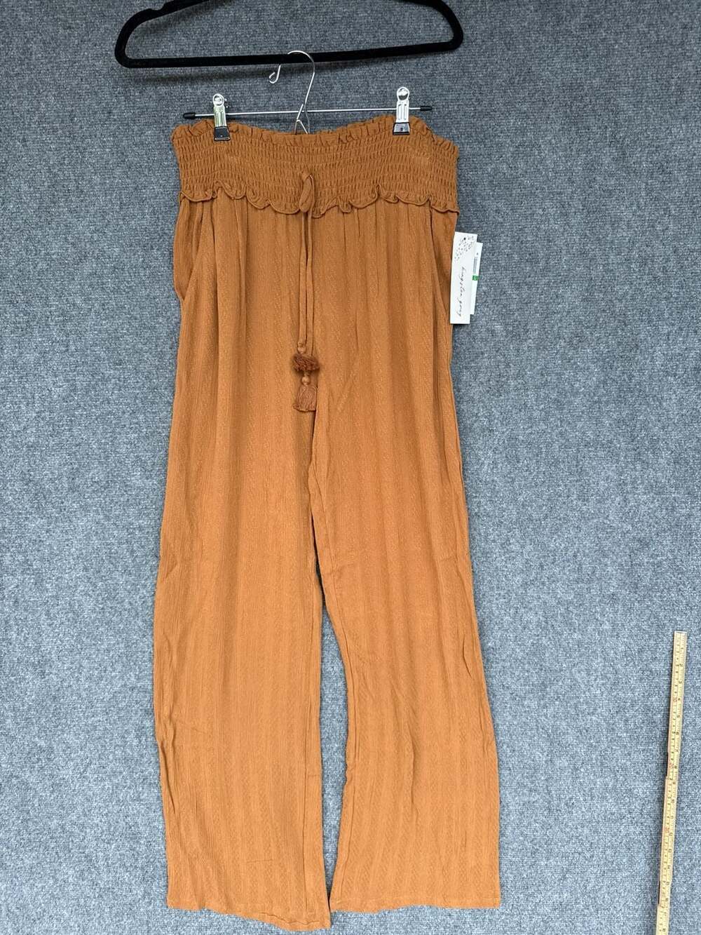 Kingston Grey Tobacco Smocked Waist Wide Leg Pants Size L